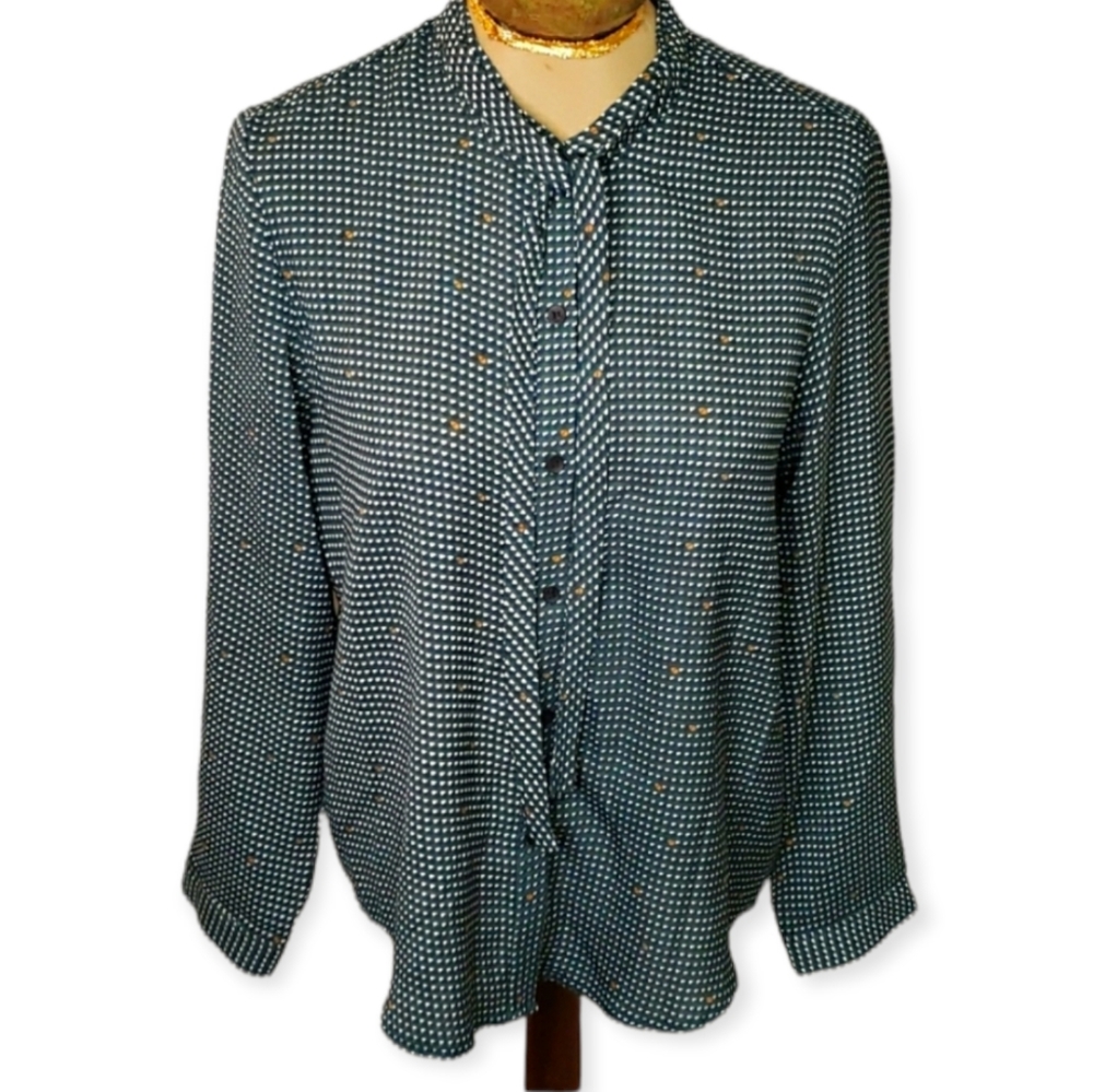 Yile City Button Down Blouse With Tie Size Large